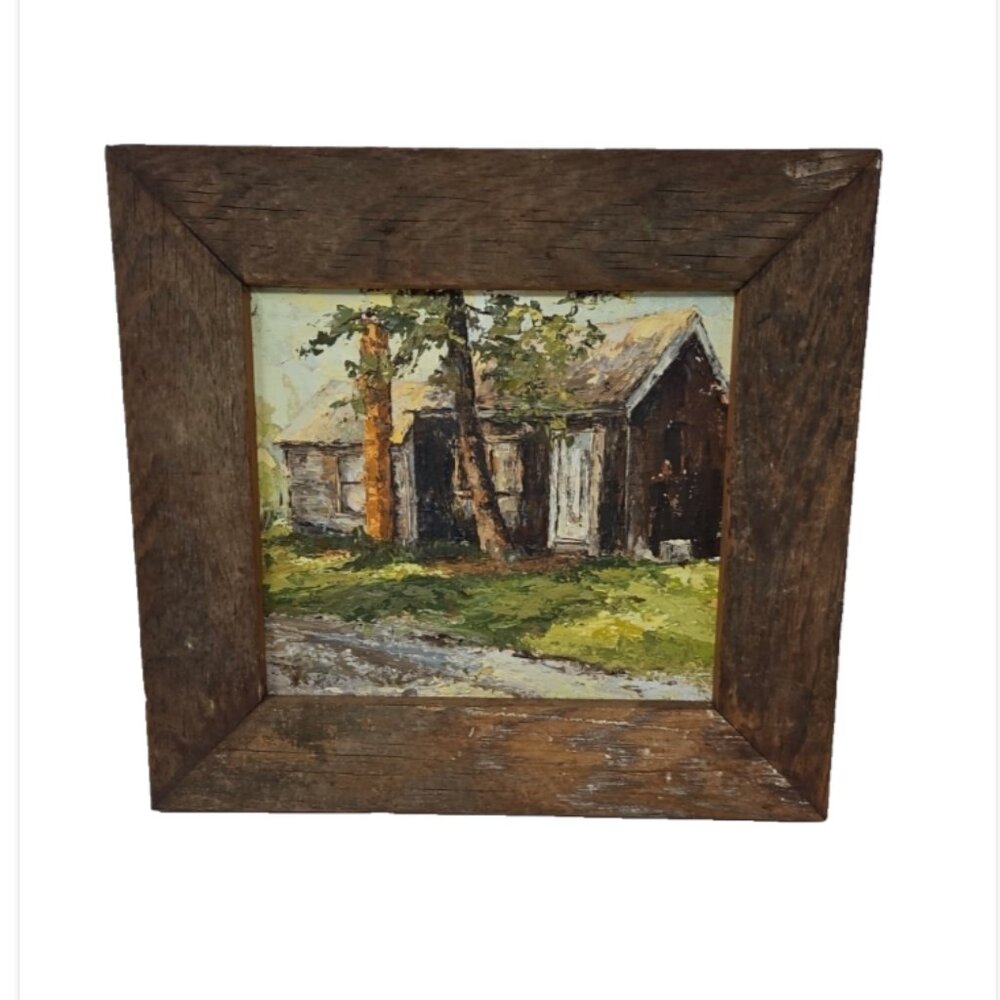 Vintage Original Jo Hodos Painting Old House Barn Wood Frame Listed Artist Ohio